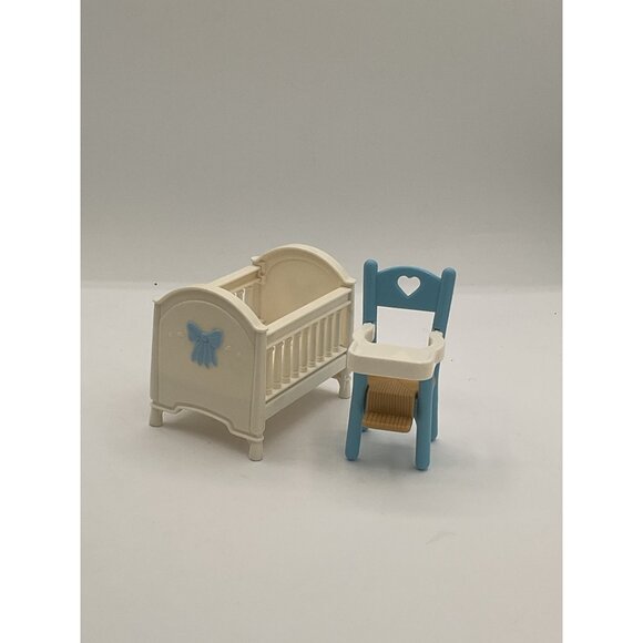 Fisher Price Loving Family Crib & High Chair Blue Nursery Set - Picture 1 of 4